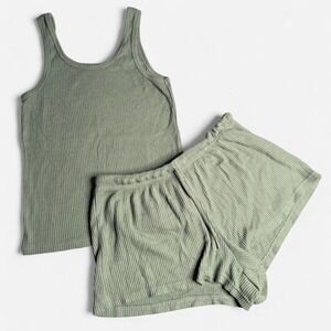 Primark Green Ribbed Tank & Shorts Set,